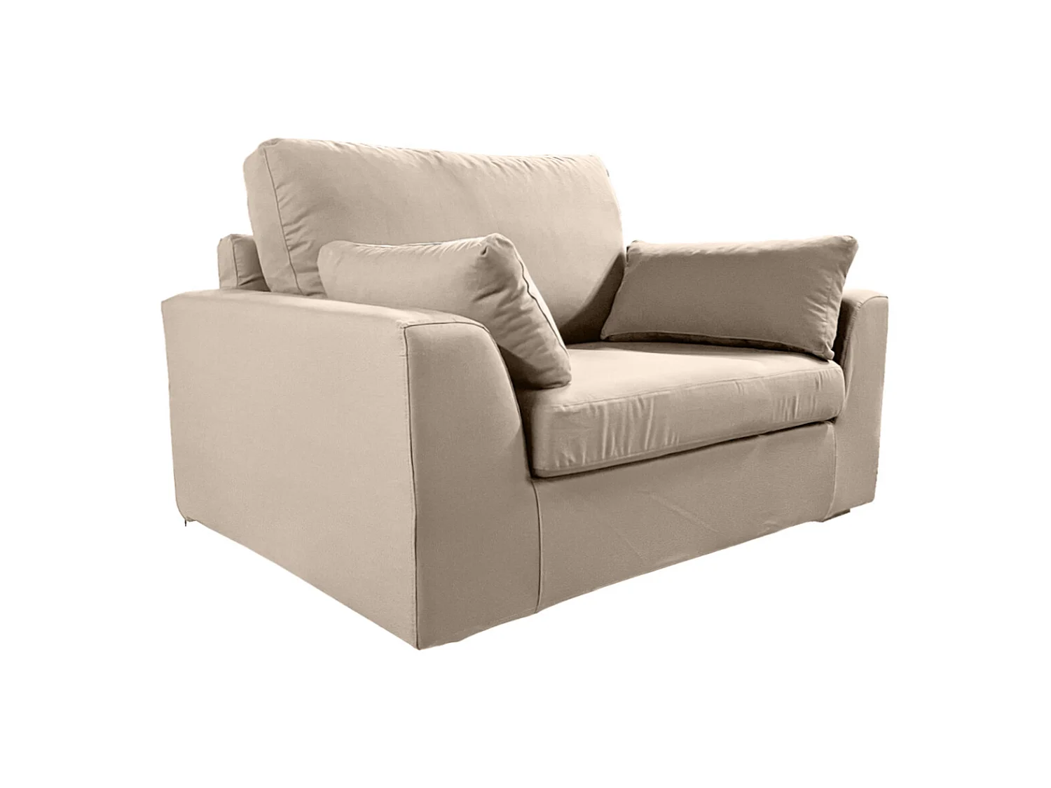 Fauteuil XL TRESSIN 145 cm fixe tissu coton Taupe - 100% déhoussable - Fab. France