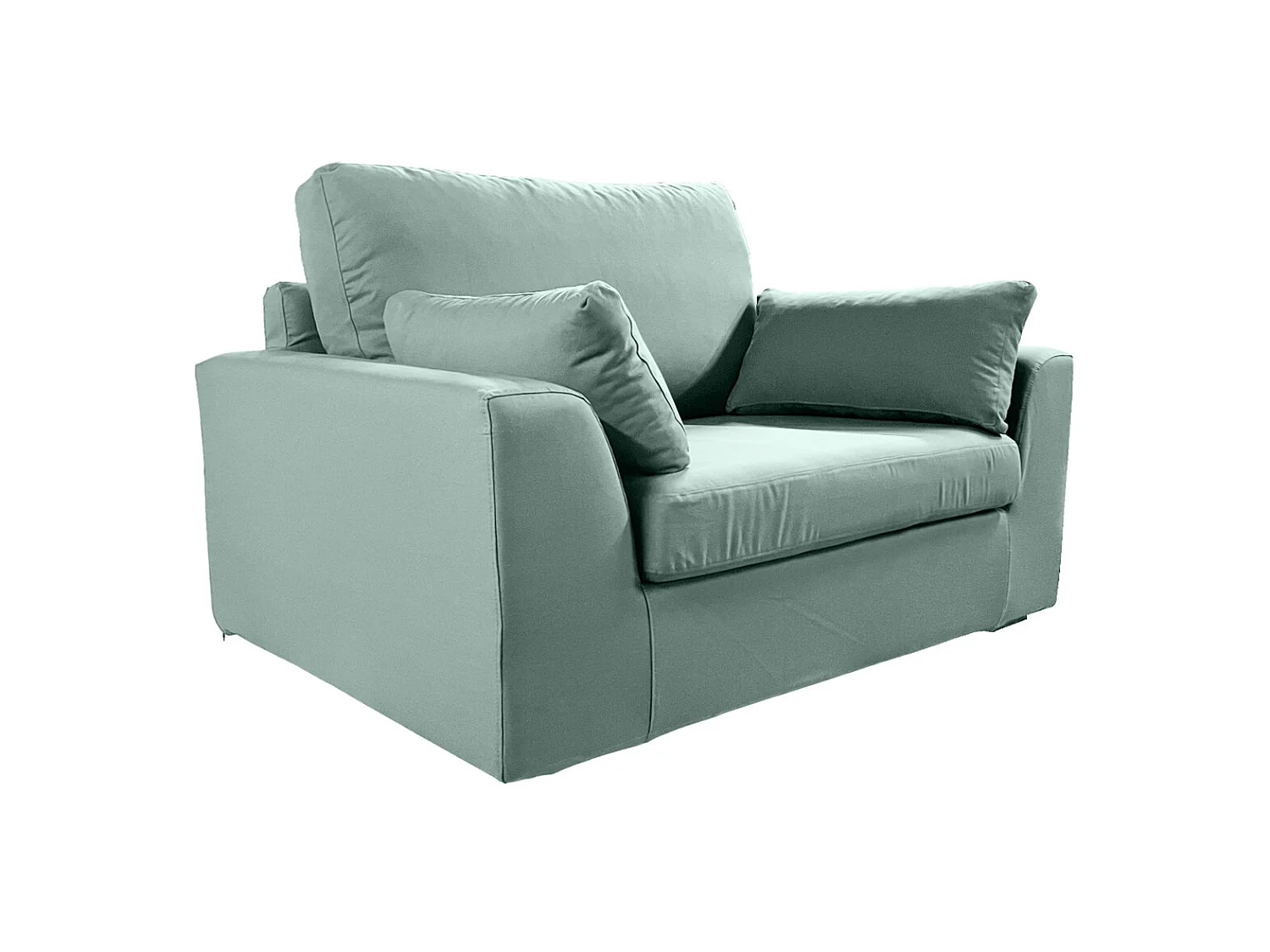 Fauteuil XL TRESSIN 145 cm fixe tissu coton Céladon - 100% déhoussable - Fab. France