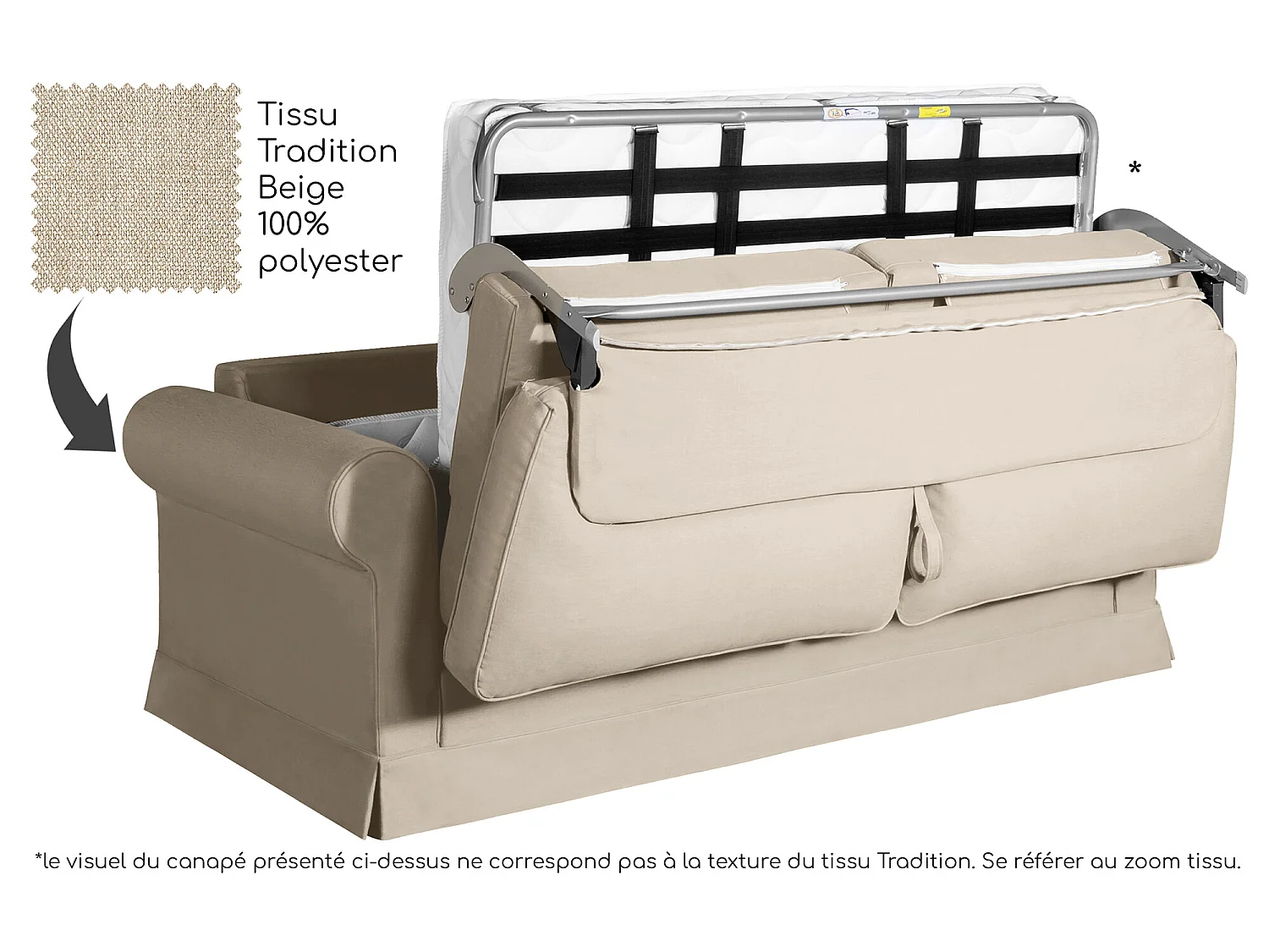 Convertible 14 cm HR 35kg/m³ canapé 3 pl COLME 200 cm tissu Tradition Beige