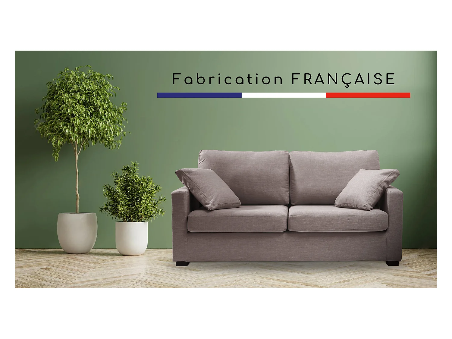 Convertible 6 cm lattes canapé 3 pl LYS 175 cm tissu Tradition Taupe - Fab. France