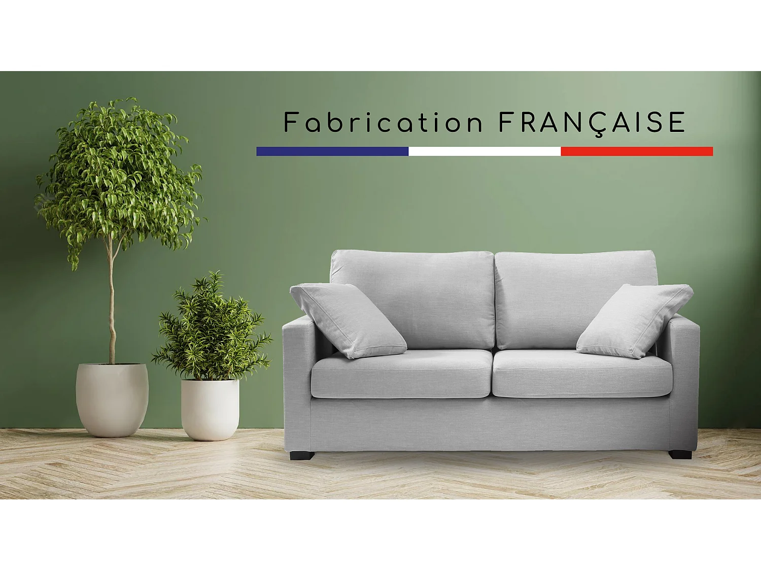 Convertible 6 cm lattes canapé 3 pl LYS 175 cm tissu Tradition Gris Clair - Fab. France