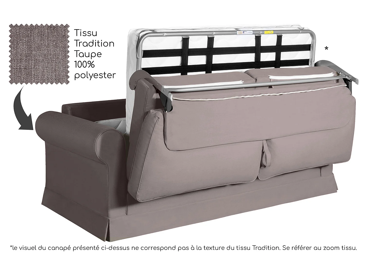 Convertible 14 cm HR 35kg/m³ canapé 3 pl COLME 200 cm tissu Tradition Taupe