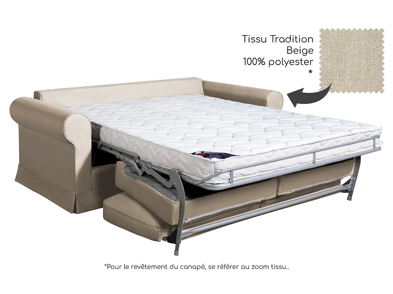 Convertible 14 cm HR 35kg/m³ canapé 4 pl COLME 220 cm tissu Tradition Beige