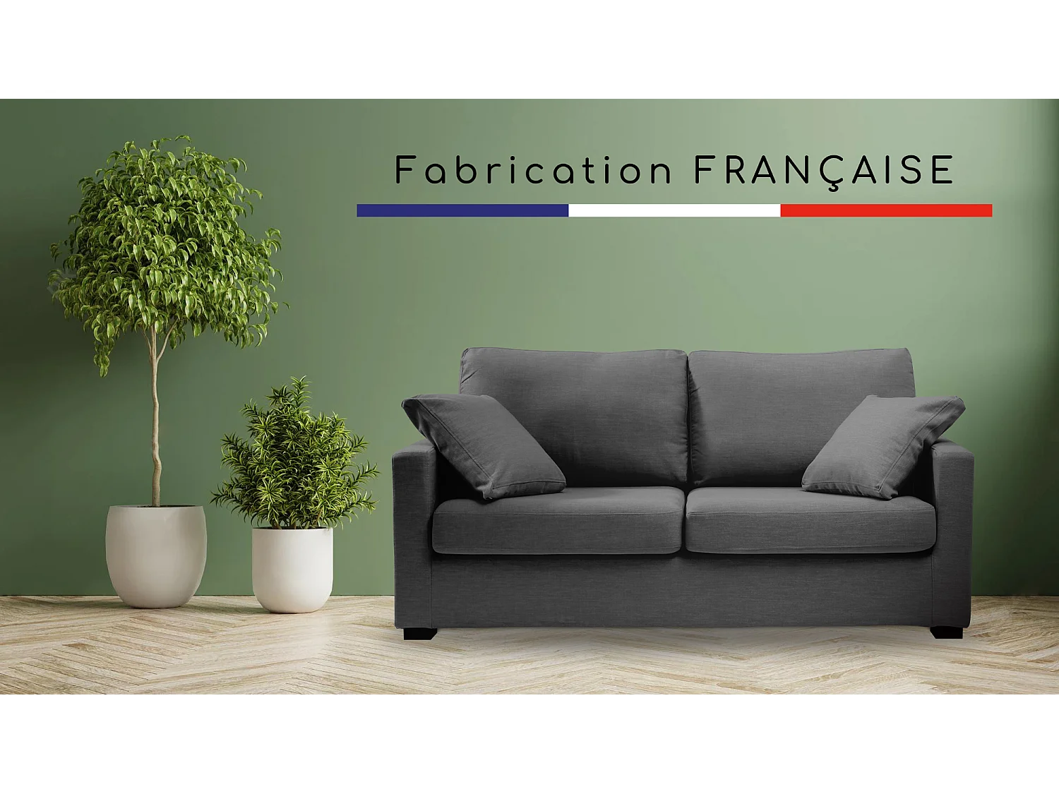 Convertible 6 cm lattes canapé 3 pl LYS 175 cm tissu Tradition Anthracite - Fab. France