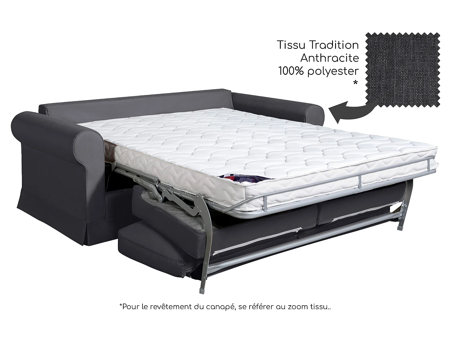 Convertible 14 cm HR 35kg/m³ canapé 4 pl COLME 220 cm tissu Tradition Anthracite