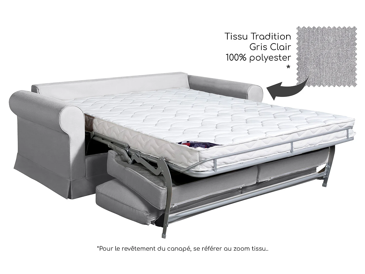 Convertible 14 cm HR 35kg/m³ canapé 2 pl COLME 180 cm tissu Tradition Gris Clair