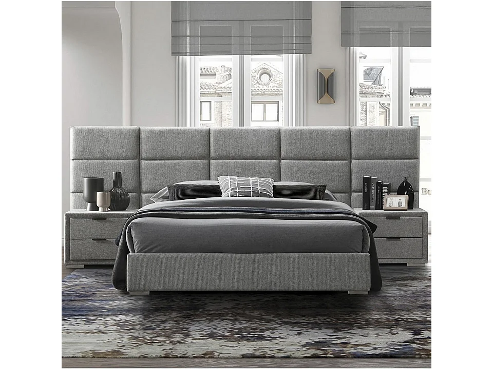 Comodino contemporaneo VIORNE in tessuto grigio con due cassetti