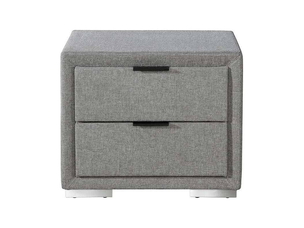 Table de chevet contemporaine en tissu gris avec deux tiroirs VIORNE