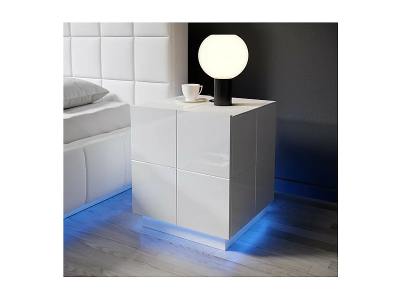 Set di 2 comodini di design bianco lucido + Flow LED - bianco