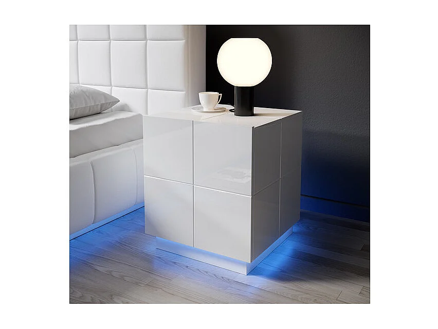 Lot de 2 tables de chevet design blanc brillant + LED Flow - blanc