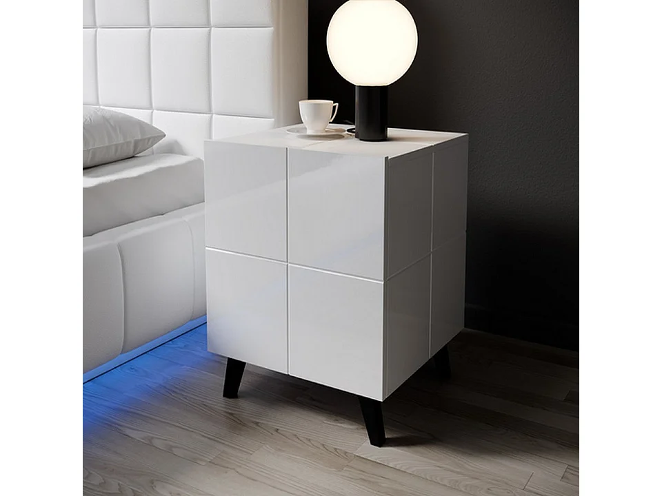 Set di 2 comodini di design bianco lucido + Flow LED - Senza LED