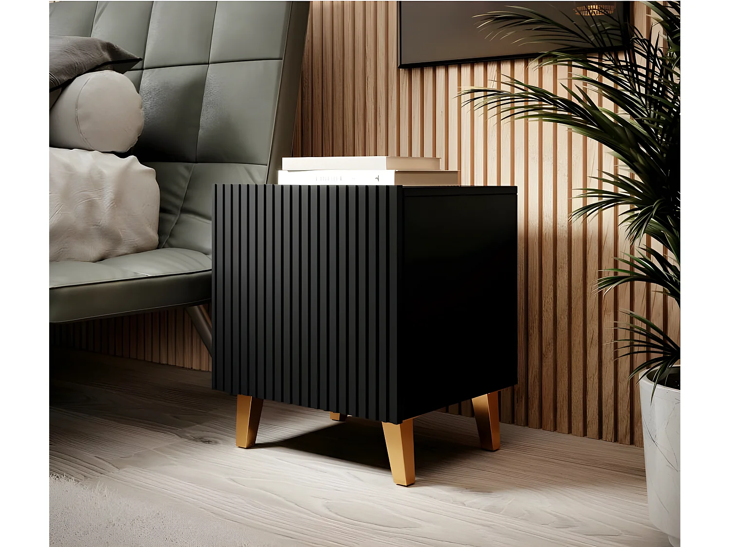 Set di 2 comodini Gustave design a cubo nero opaco