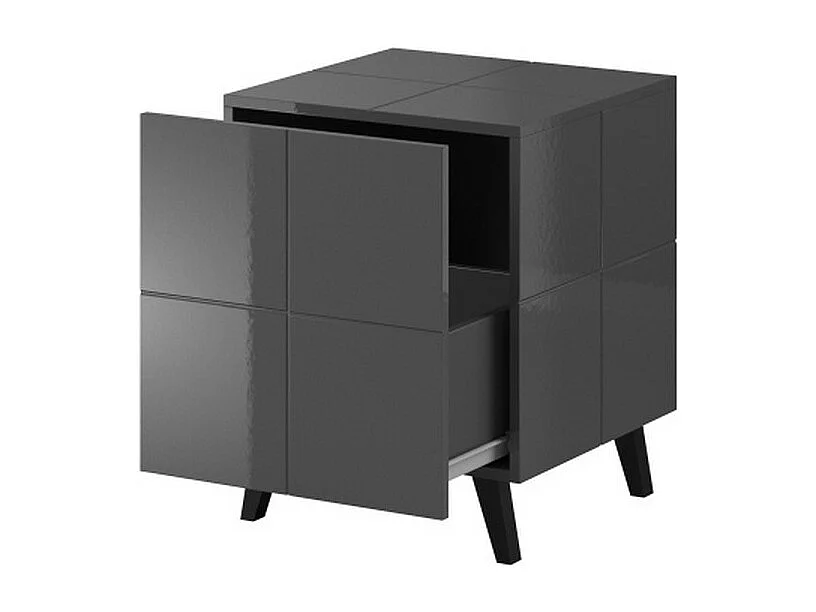 Ensemble de 2 tables de chevet design gris brillant + LED Flow - blanc