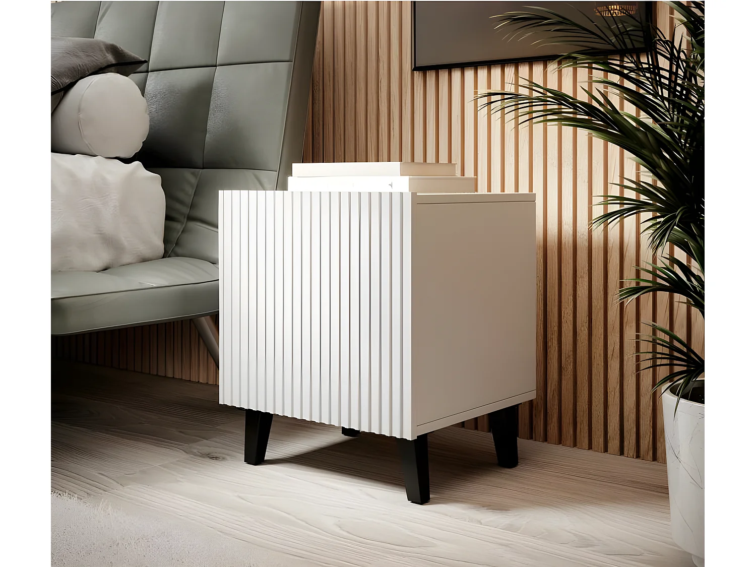 Lot de 2 tables de nuit design cube blanc mat Gustave