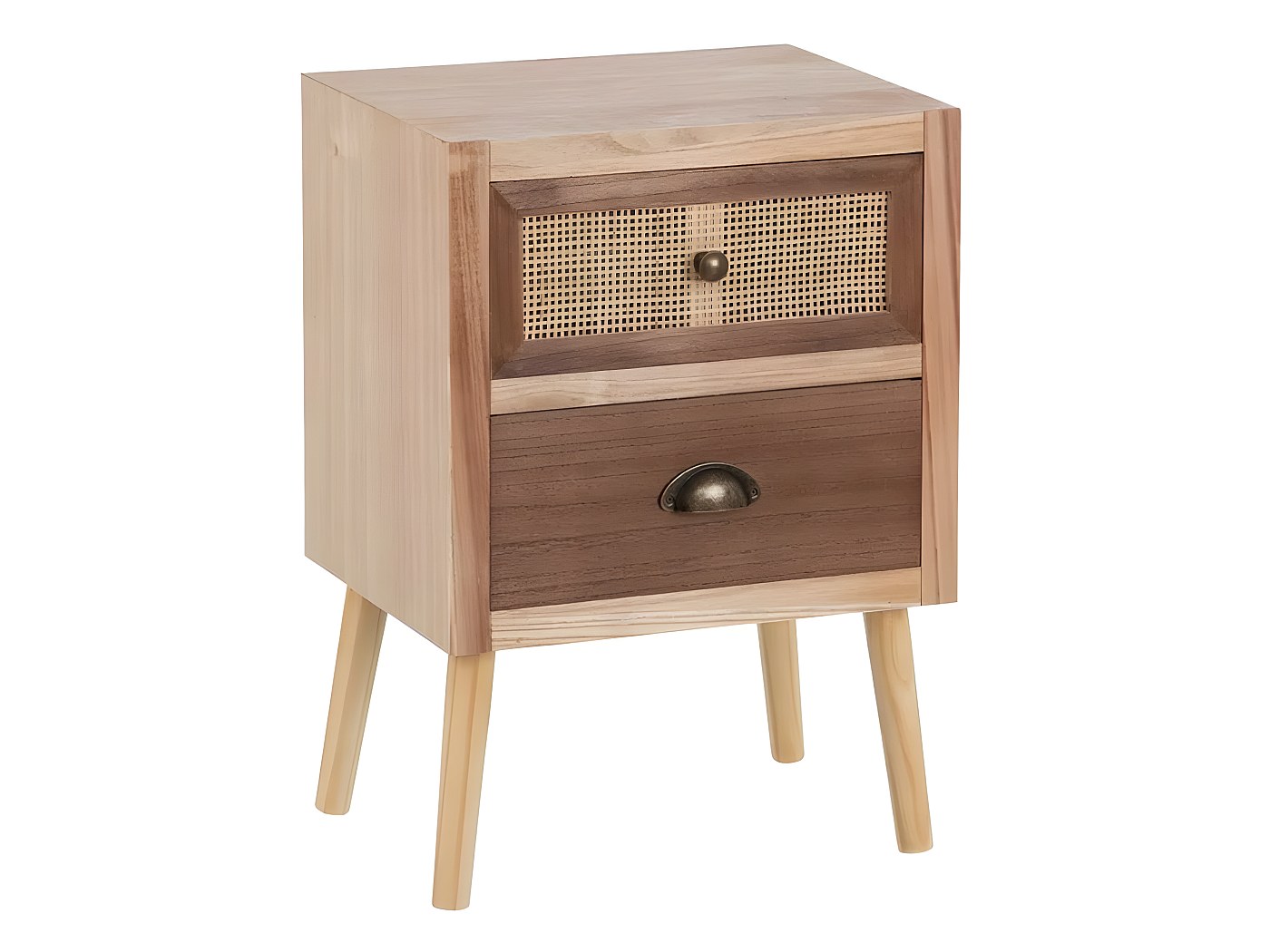 Table de chevet bois et rotin 2 tiroirs Shana