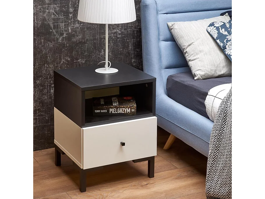 Table de chevet contemporaine blanche et noire AWEN