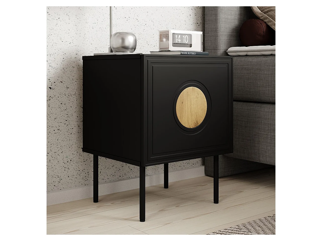 Set di 2 comodini Climb in nero opaco e rovere