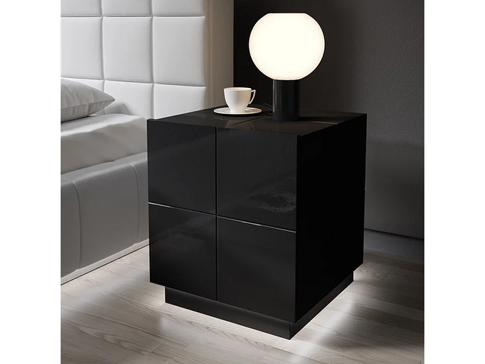 Lot de 2 Tables de chevet design noir brillant + LED Flow - Sans LED