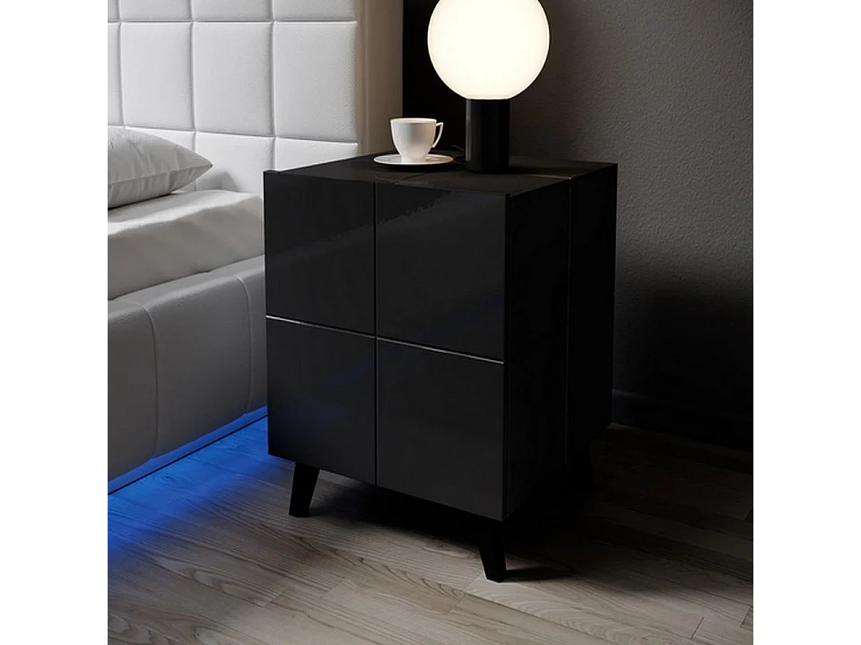 Lot de 2 Tables de chevet design noir brillant + LED Flow - Sans LED