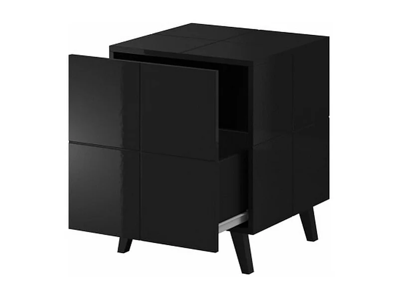 Lot de 2 Tables de chevet design noir brillant + LED Flow - blanc