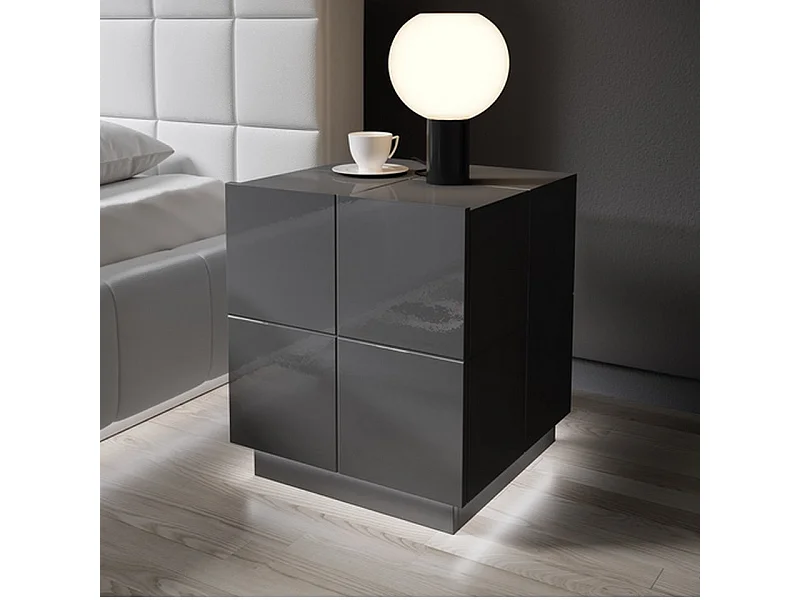 Set di 2 comodini di design grigio lucido + Flow LED - blu