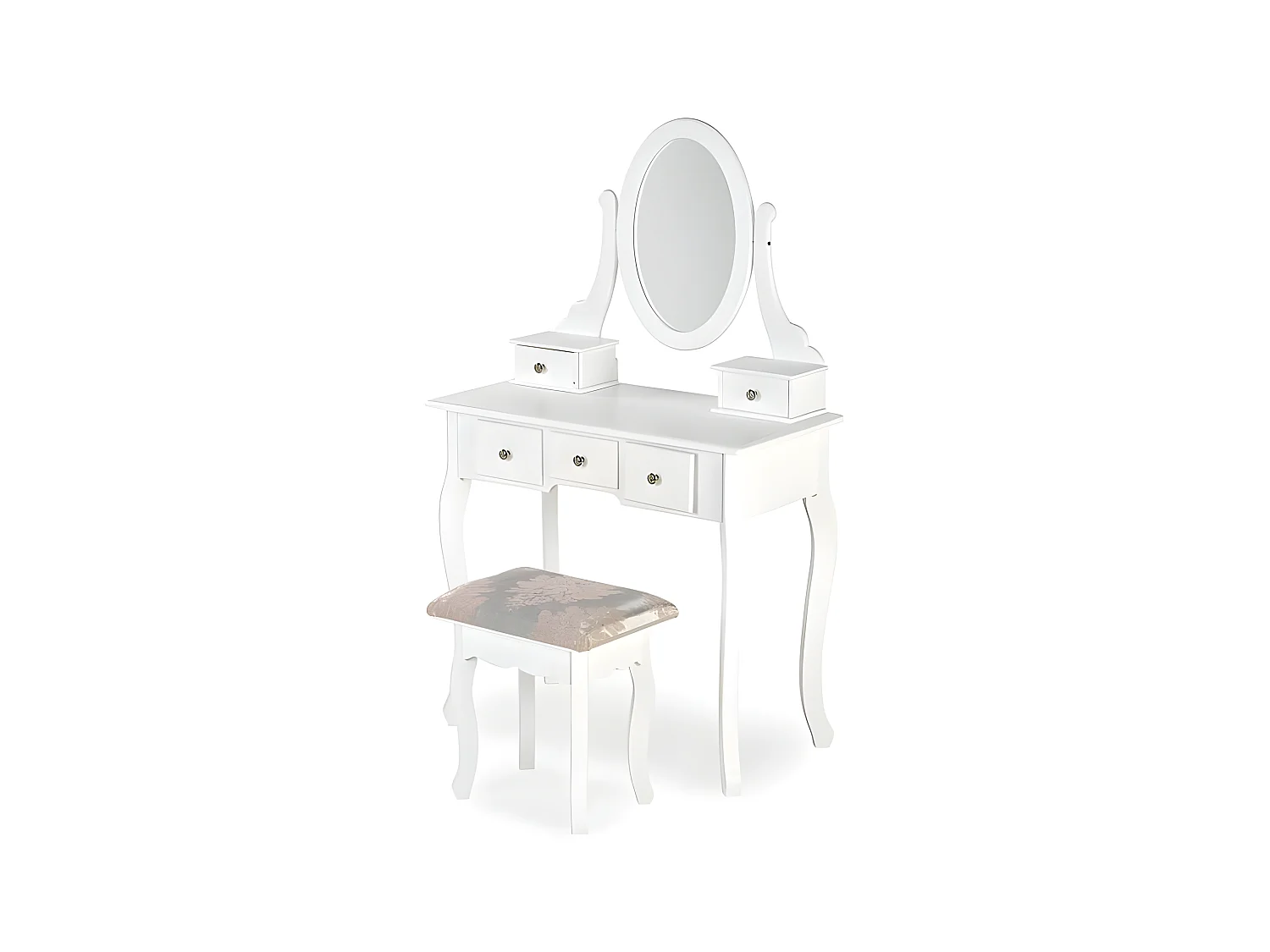 Coiffeuse design blanc laqué + miroir + banc Laki