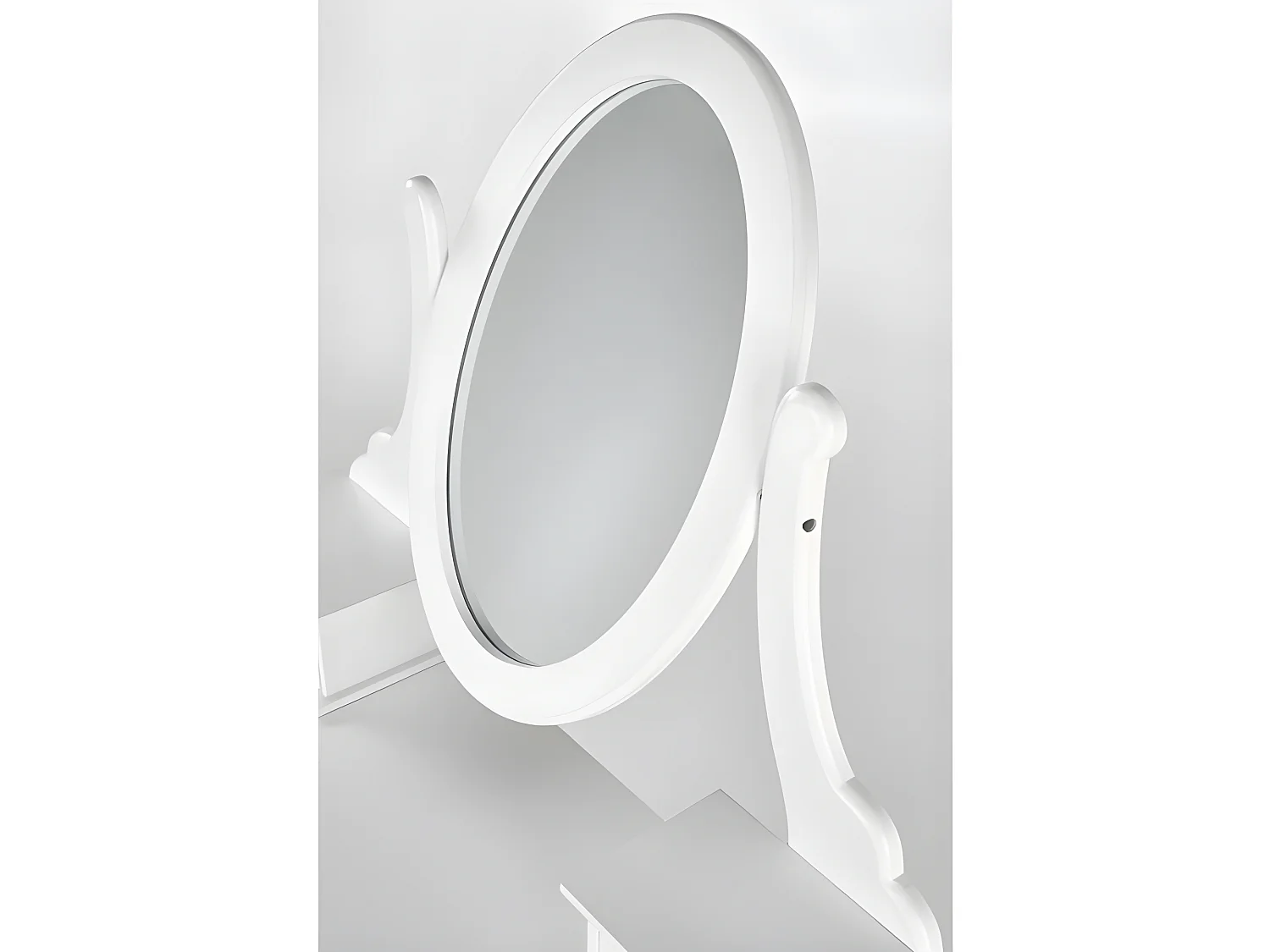 Coiffeuse design blanc laqué + miroir + banc Laki