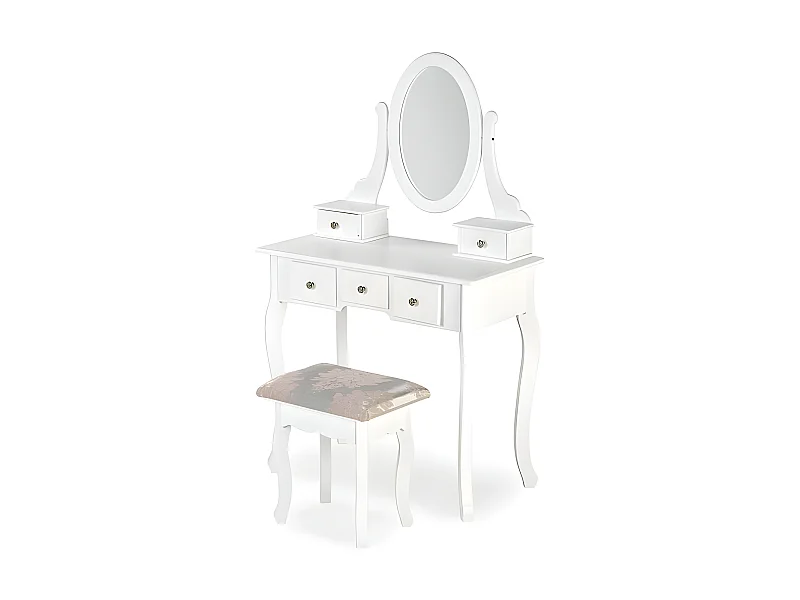 Coiffeuse design blanc laqué + miroir + banc Laki