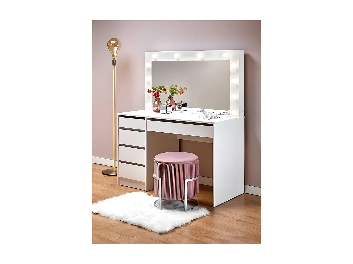 Coiffeuse design blanc à led + miroir Bromo