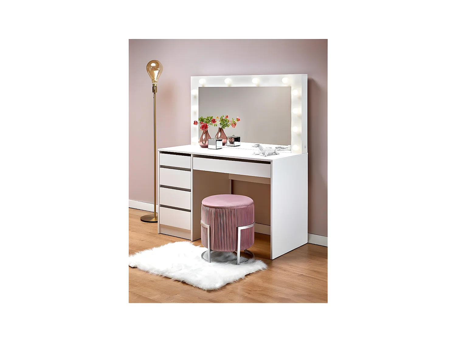 Coiffeuse design blanc à led + miroir Bromo