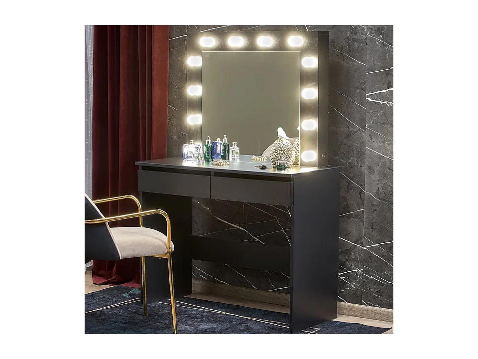 Coiffeuse noire avec tiroirs et éclairage led STARS