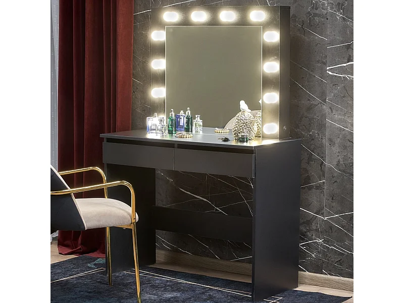 Tavolino da toilette nero STARS con cassetti e illuminazione a led