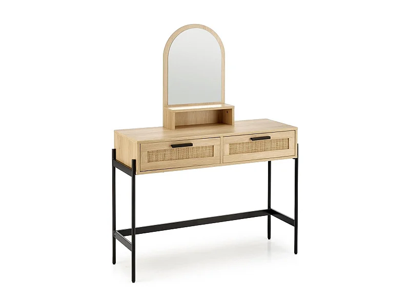 Tocador de 2 cajones en ratán natural con chapa de madera y metal Ignacio