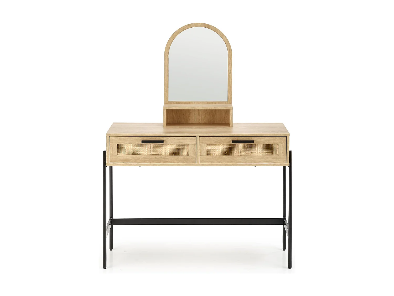 Comodino a 2 cassetti in rattan naturale con impiallacciatura in legno e metallo Ignacio