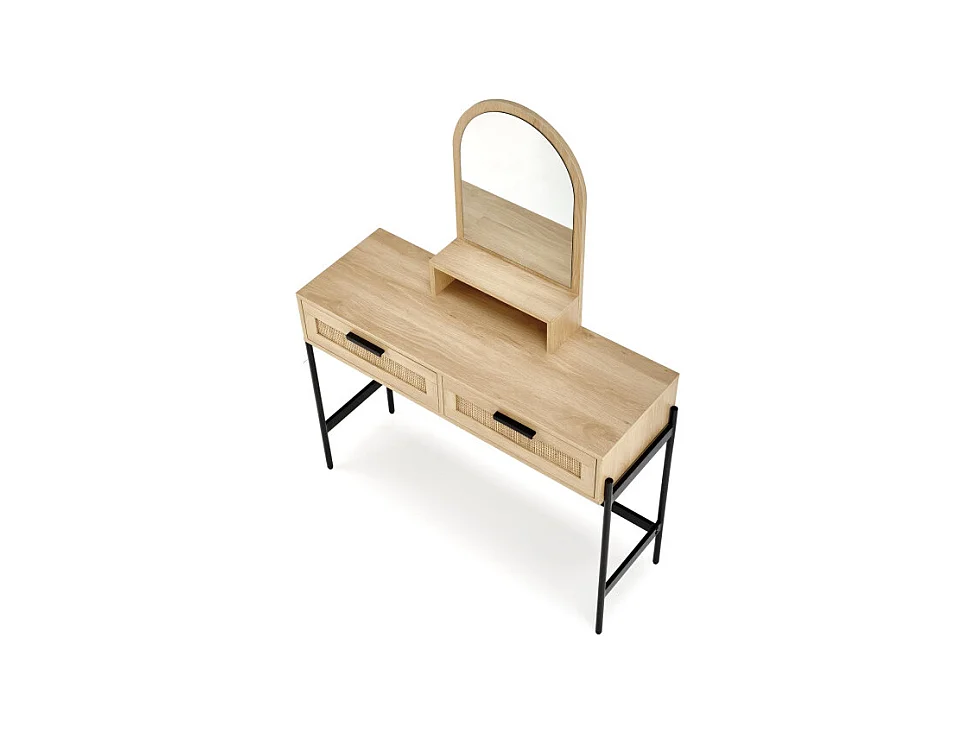 Comodino a 2 cassetti in rattan naturale con impiallacciatura in legno e metallo Ignacio