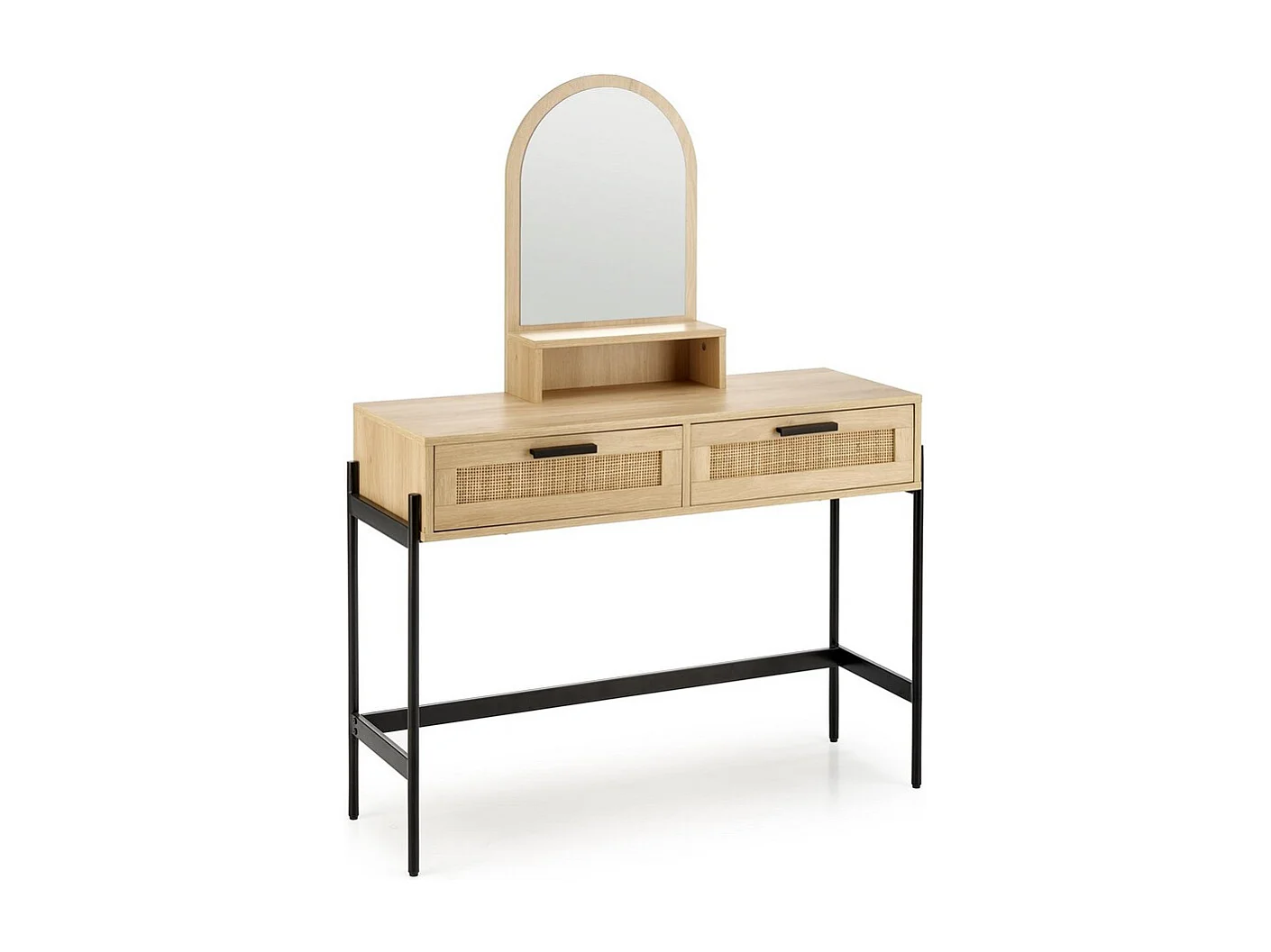 Comodino a 2 cassetti in rattan naturale con impiallacciatura in legno e metallo Ignacio