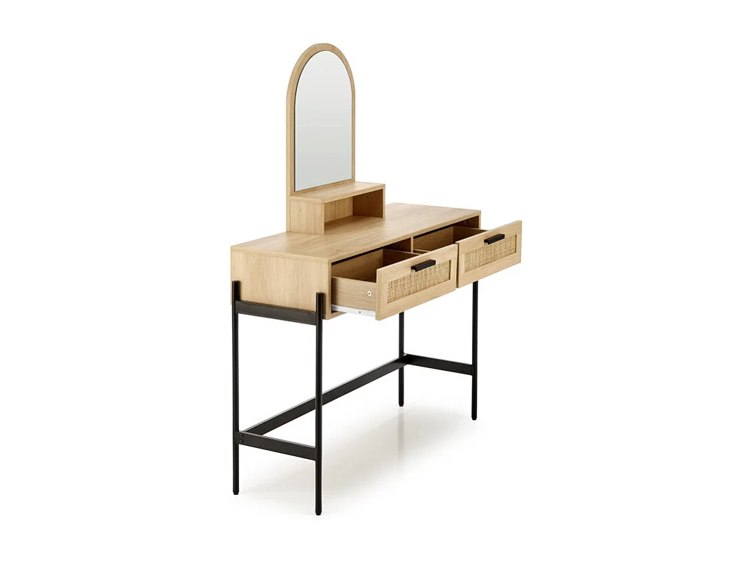 Comodino a 2 cassetti in rattan naturale con impiallacciatura in legno e metallo Ignacio