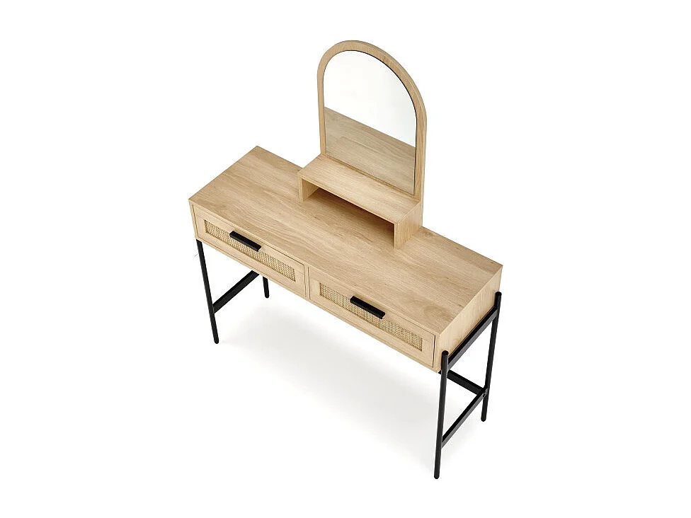 Comodino a 2 cassetti in rattan naturale con impiallacciatura in legno e metallo Ignacio