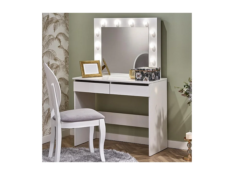 Coiffeuse blanche avec tiroirs et éclairage led STARS