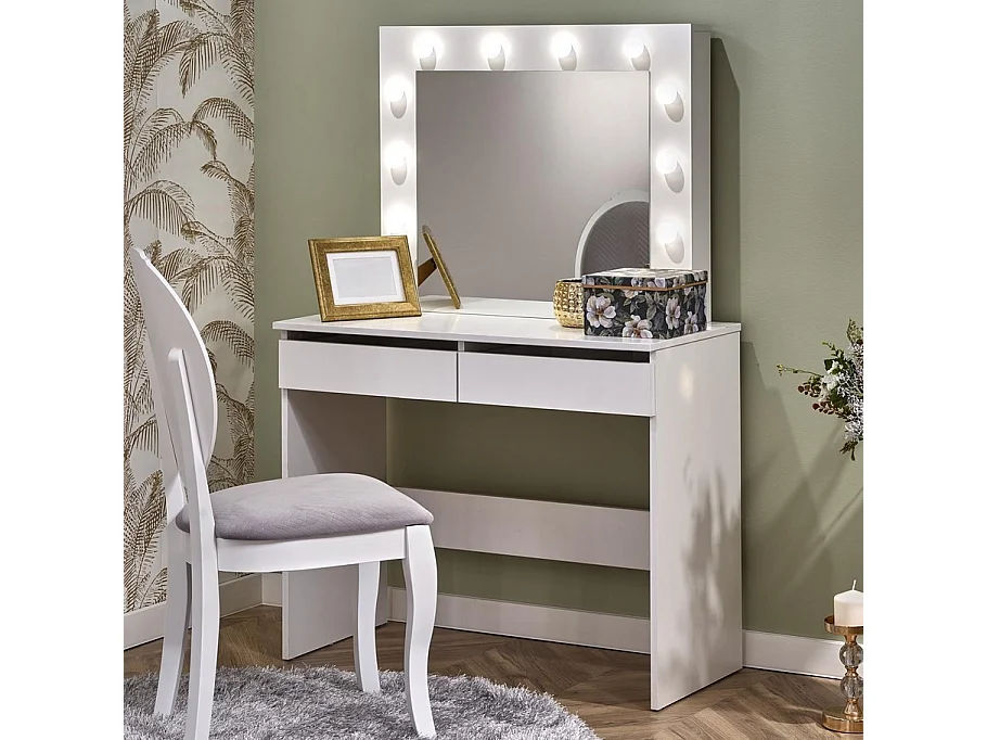 Coiffeuse blanche avec tiroirs et éclairage led STARS
