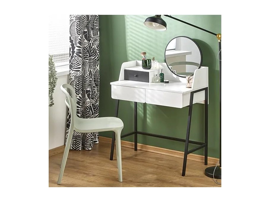 Coiffeuse design noire et blanche avec miroir et 3 tiroirs Morning