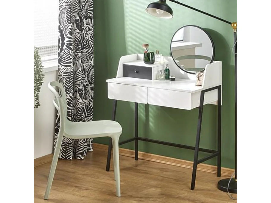 Coiffeuse design noire et blanche avec miroir et 3 tiroirs Morning