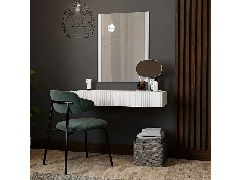 Coiffeuse design suspendue blanc mat + miroir Gustave