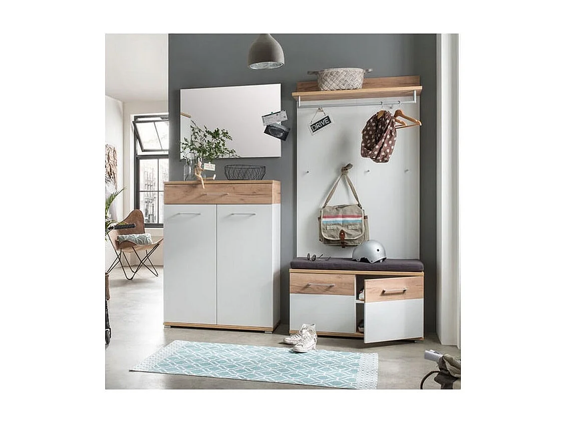 Banco zapatero Cheyenne blanco y madera -