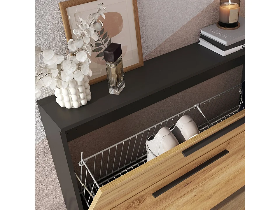 Scarpiera a muro Nava a 2 ante in rovere e nero