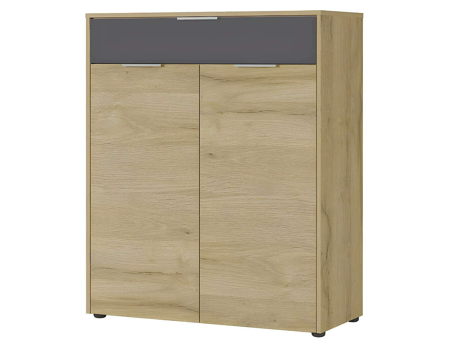 Meuble à chaussures deux portes un tiroir gris graphite et aspect chêne Iowa