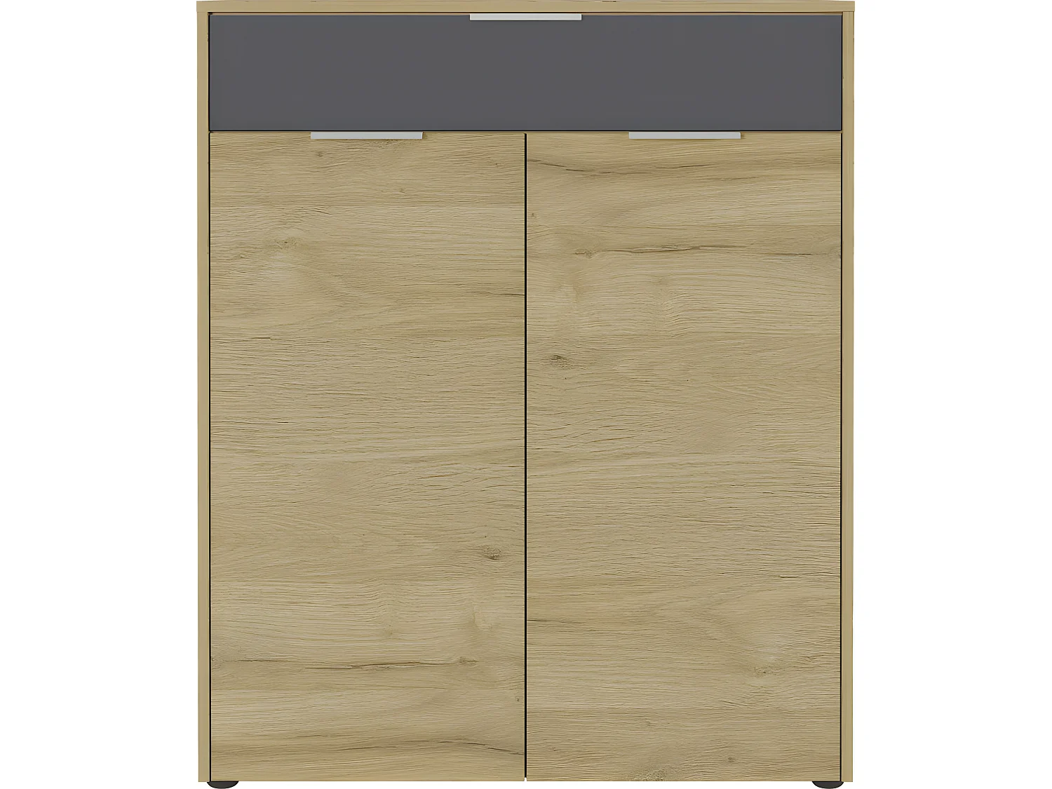 Meuble à chaussures deux portes un tiroir gris graphite et aspect chêne Iowa