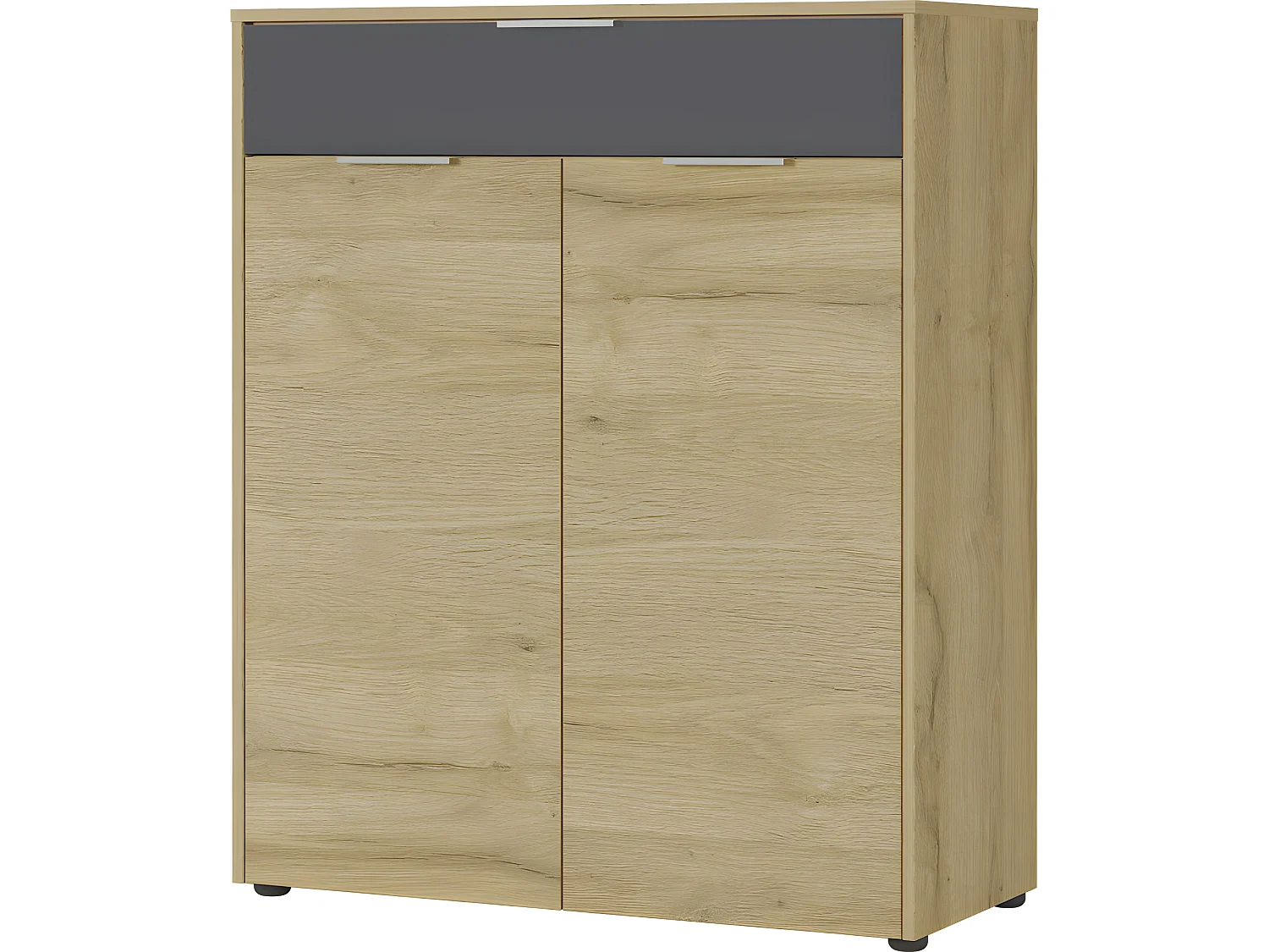 Meuble à chaussures deux portes un tiroir gris graphite et aspect chêne Iowa