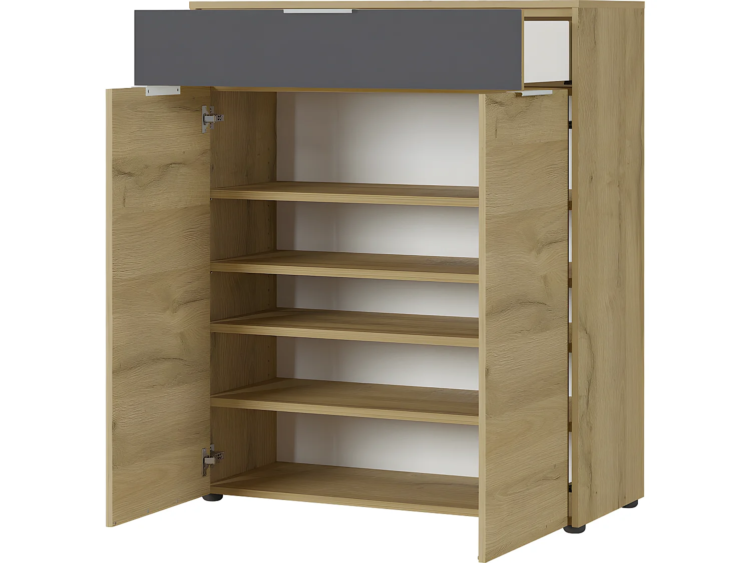 Meuble à chaussures deux portes un tiroir gris graphite et aspect chêne Iowa