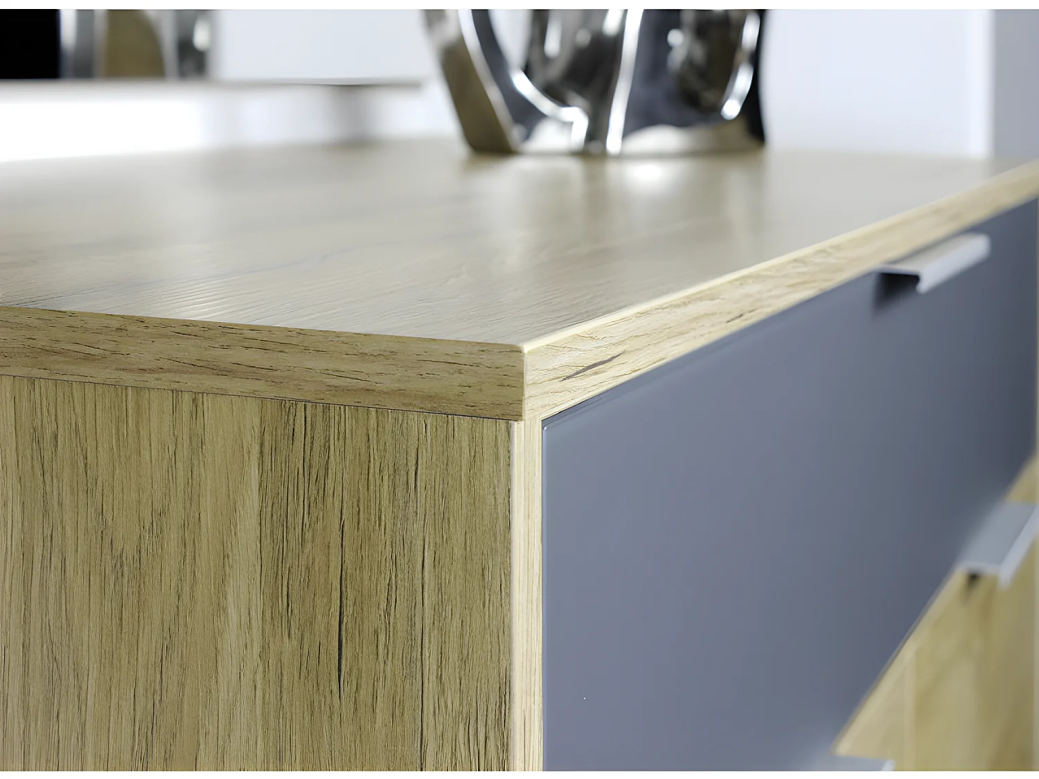 Meuble à chaussures deux portes un tiroir gris graphite et aspect chêne Iowa